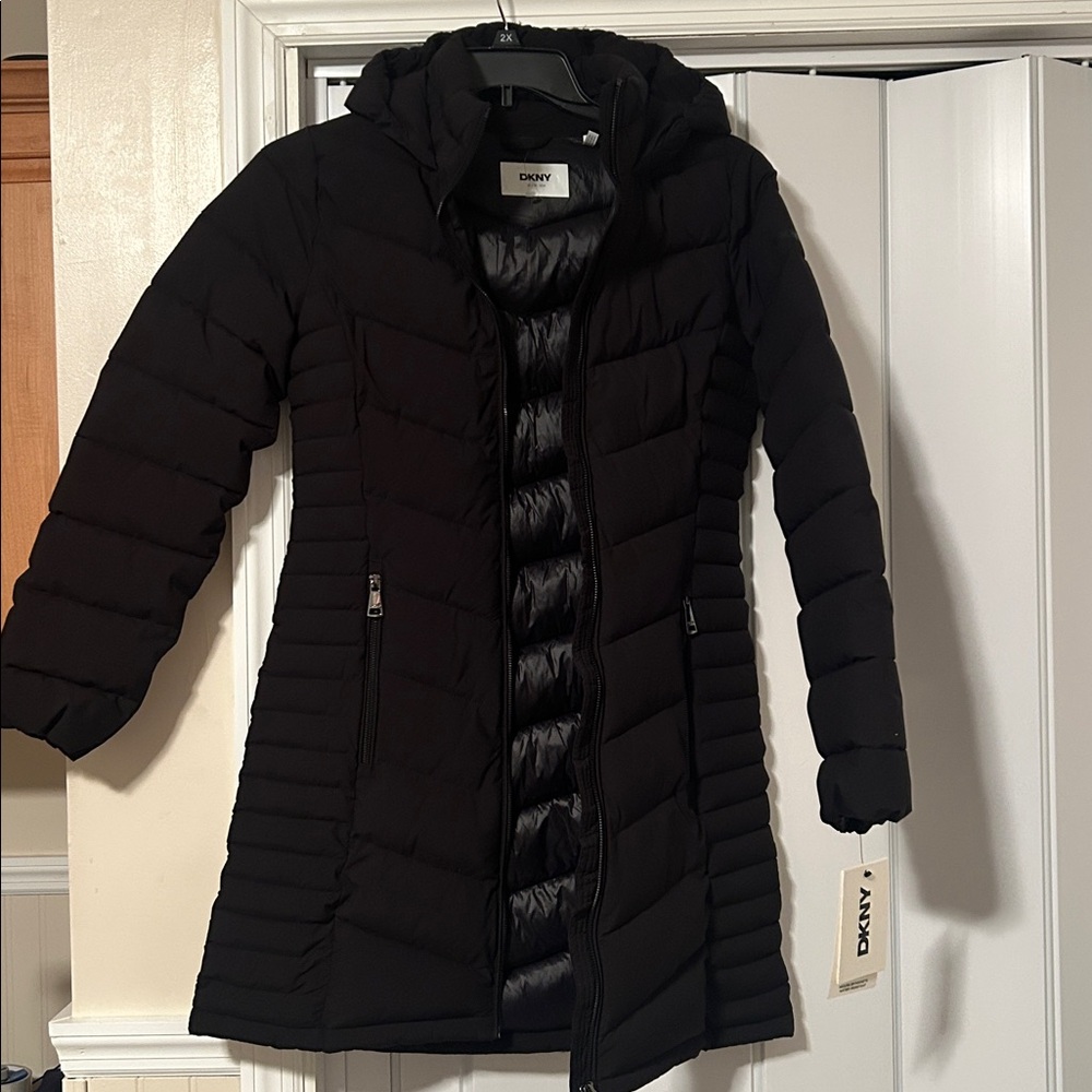 DKNY long black coat